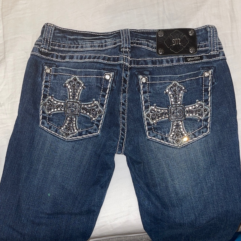 Miss Me Blue Jeans with Silver Embellishments